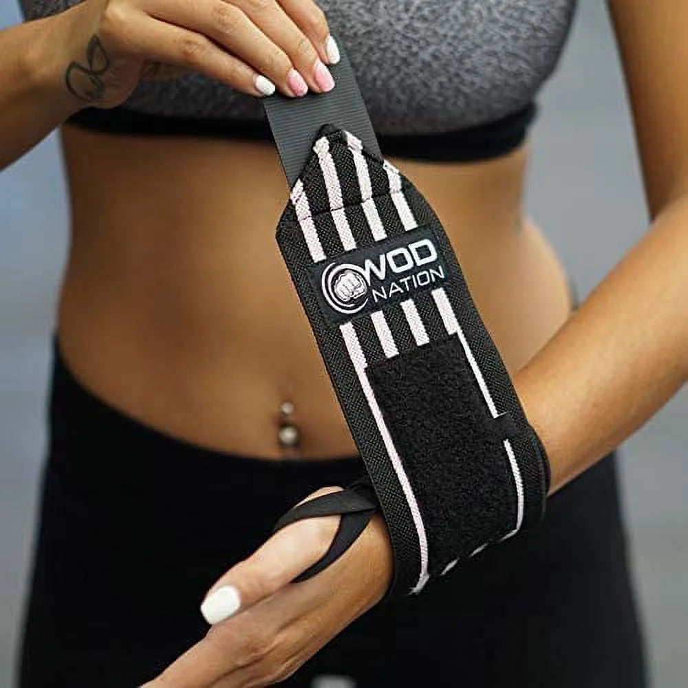 12" Weightlifting Wrist Wraps for Men & Women, Set of 2, Black & Pink, Wrist Strap Support for Strength Training, Bodybuilding, Weight Training