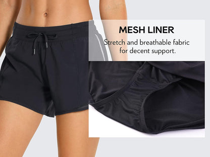Athletic Shorts for Women with Zip Pocket, 2.5"/4" Mid Waist Mesh Liner Shorts for Running Gym Workout