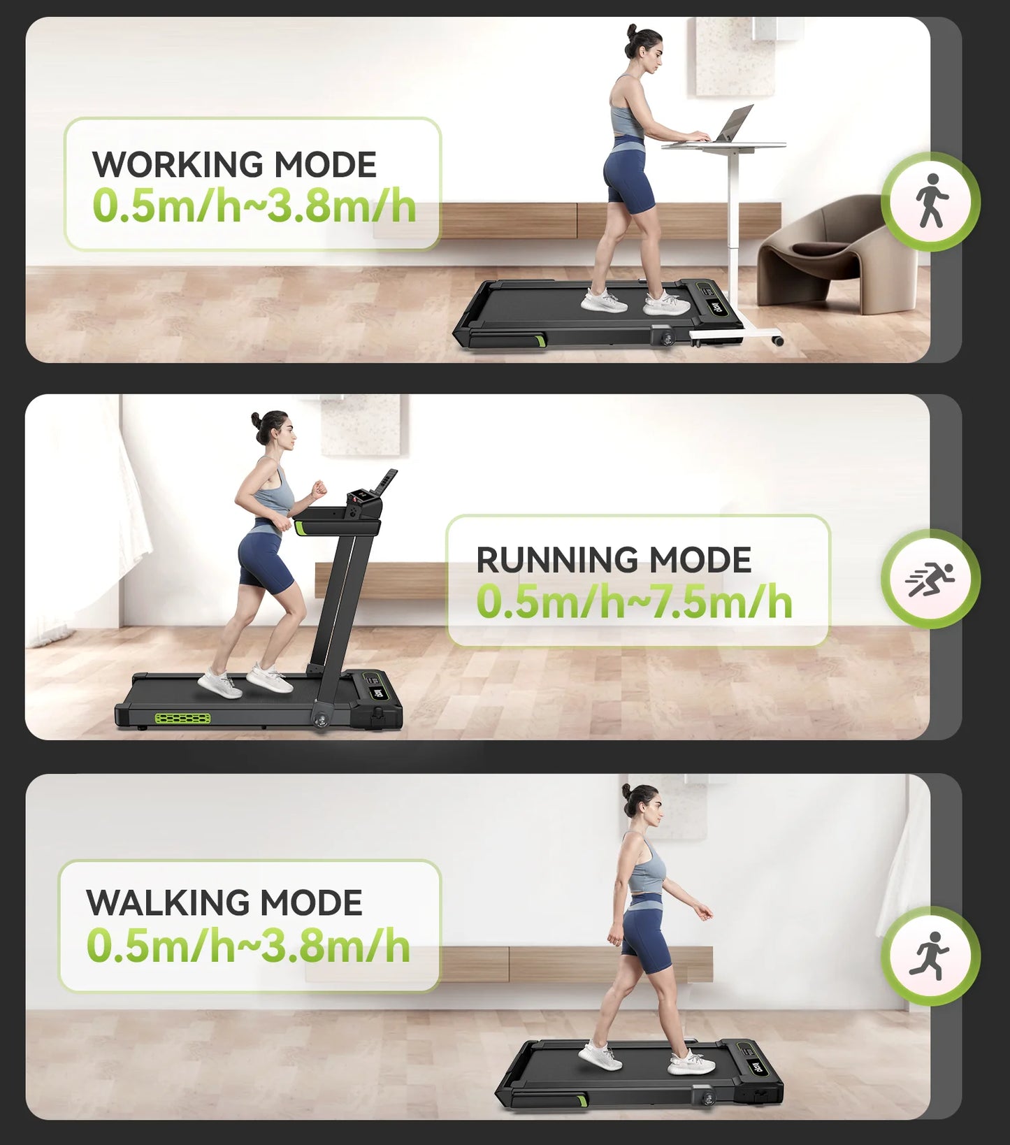 2.5HP 2 In1 Folding Treadmill with Display Electric Running Portable Walking Pad for Home Fitness