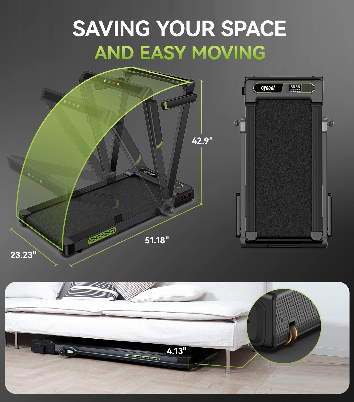 2.5HP 2 In1 Folding Treadmill with Display Electric Running Portable Walking Pad for Home Fitness