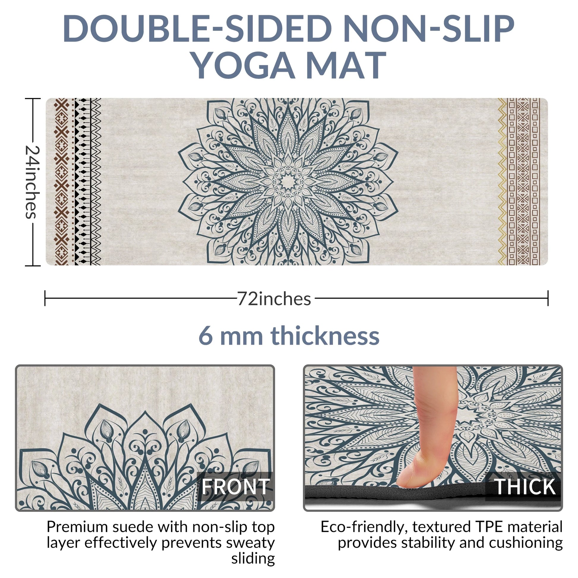 Yoga Mat Premium Printing Non Slip Exercise & Fitness Mat for All Types of Yoga, Pilates & Floor Workouts (72" X 24" X 6Mm Thick)