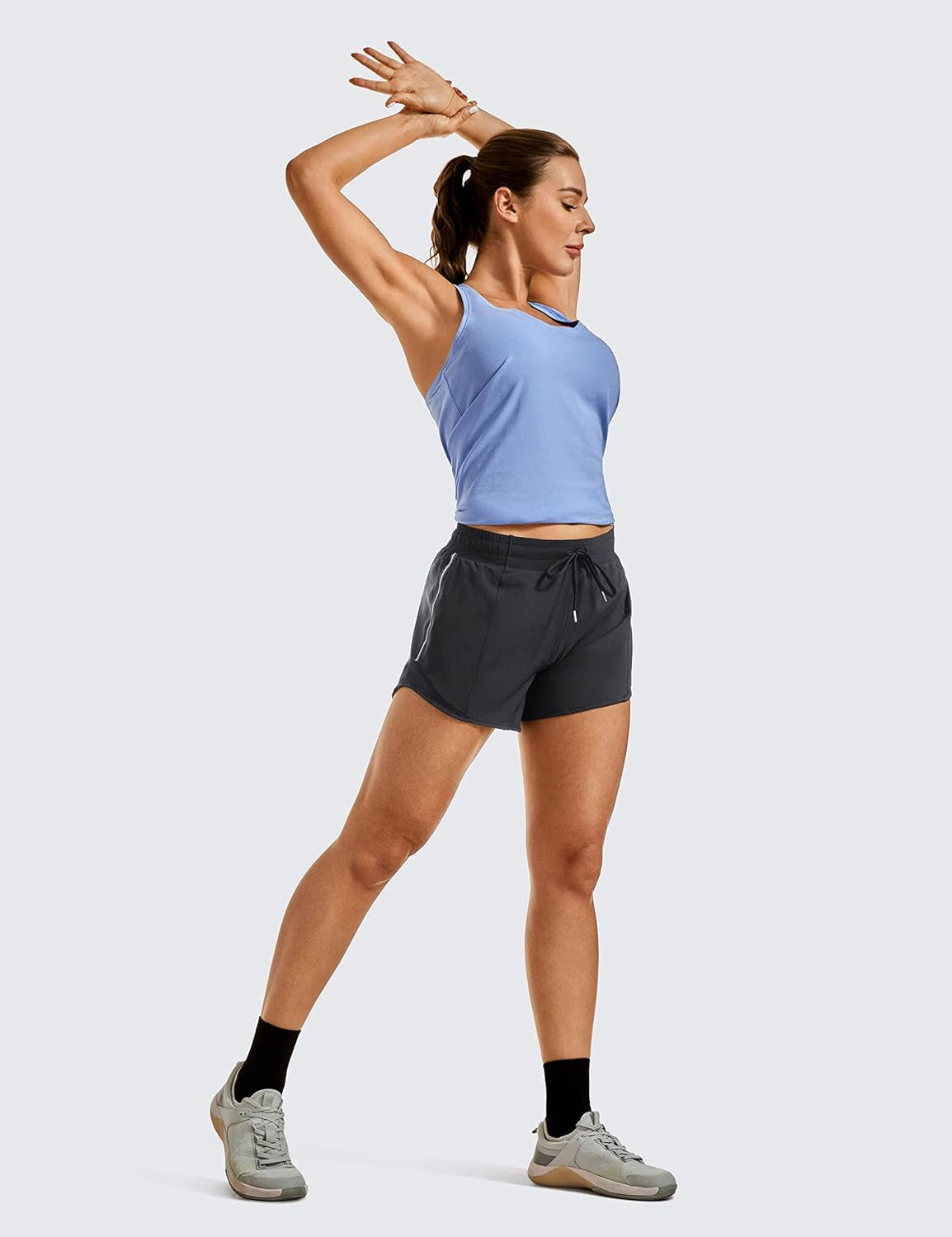 Athletic Shorts for Women with Zip Pocket, 2.5"/4" Mid Waist Mesh Liner Shorts for Running Gym Workout